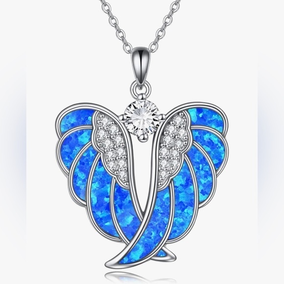 Sterling Silver Blue Angel Wing Necklace